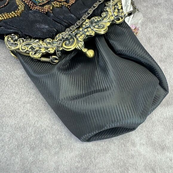 Vintage NWT Silk Beaded Embroidered Black Evening Framed Bag - Picture 12 of 13